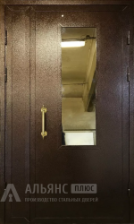 Металлическая подъездная дверь с отделкой порошком и остеклением / утеплением №2 внешняя - фото
